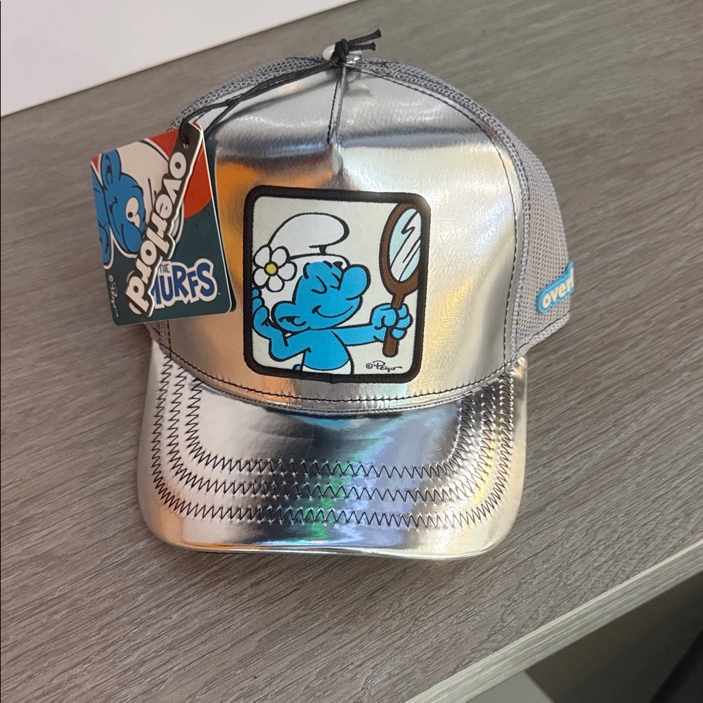 Overlord x The Smurfs Silver Metallic Trucker Hat NWT Sold Out